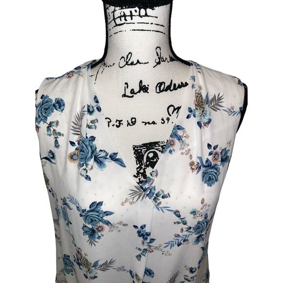 White House Black Market Size 4 Floral Chiffon Layered Sleeveless Blouse - Picture 2 of 9